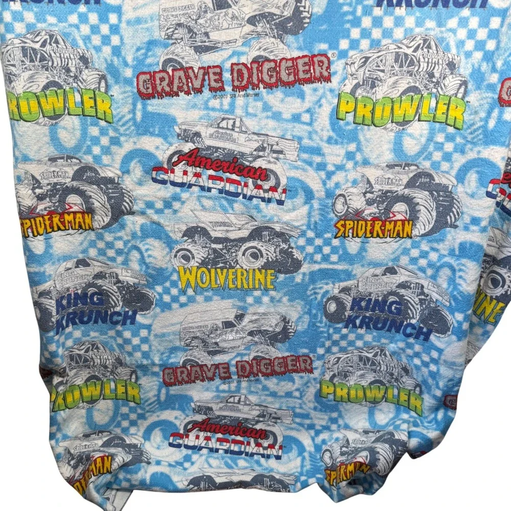 2001 Marvel SFX Monster Jam Truck Blanket 68x84 Spiderman Wolverine Vintage Rare